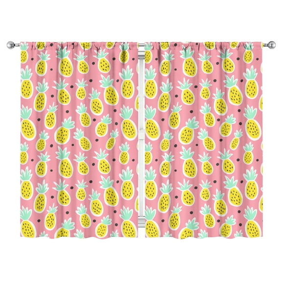 Tropical Pineapple Print Kitchen Curtains Set of 2 - 52x84 Inch Tier Panels, Rod Pocket Semi-Sheer Hawaiian Fruit Design Farmhouse Window Drapes