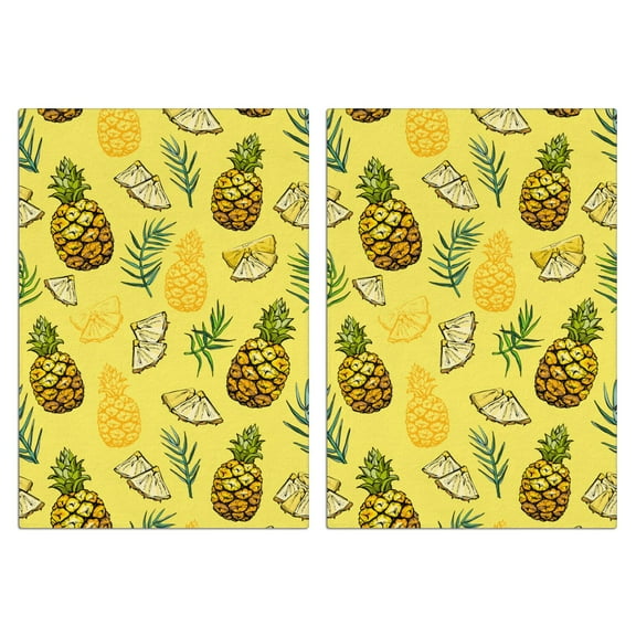 Tropical Pineapple Print Kitchen Towels Set of 2, Super Absorbent Dish Drying Cloths - Summer Fruit Pattern Towels for Baking, Cooking and Coastal Kitchen