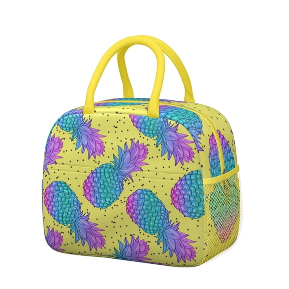 Tropical Pineapple Print Lunch Bag – Summer Vibes Fruit Pattern, Reusable Insulated Cooler Tote
