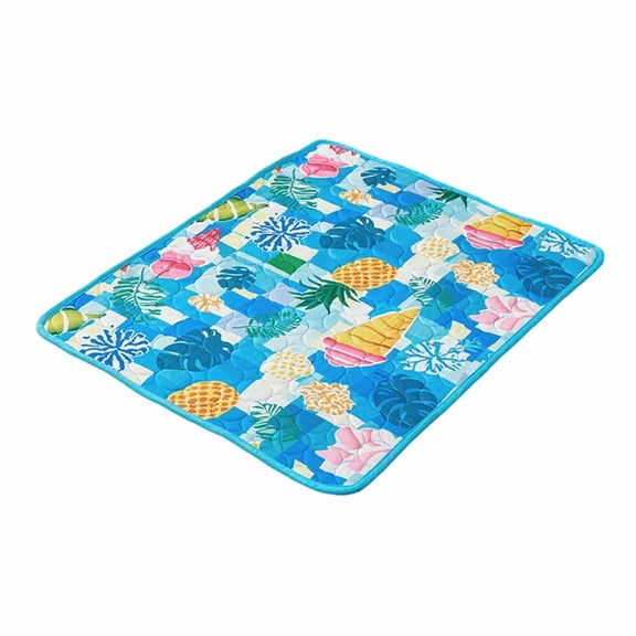Tropical Pineapple Print Pet Cooling Mat Reversible Summer Heat Relief Pad with Non- Bottom for Dogs and Cats(Blue-40x30cm)
