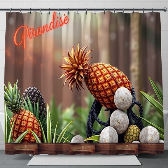 Tropical Pineapple Shower Curtain - Exotic Paradise Decor with "Pirandisé"