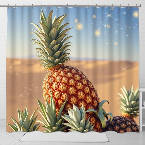 Tropical Pineapple Shower Curtain - Sunlit Design with Stars & Desert Background