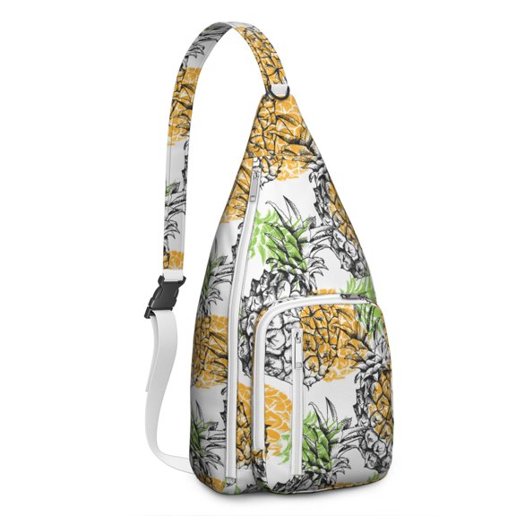 Tropical Pineapple Sling Backpack – Aesthetic Hawaiian Fruit Print Crossbody Daypack for Women, Teens & Summer Lovers – Cute Pineapple & Flower Design Bag for Travel, Beach, Hiking & Vacation Vibes
