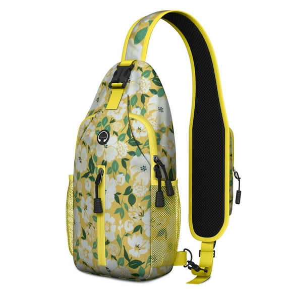 Tropical Pineapple Sling Backpack with Fresh Yellow and Exotic Print – Multipurpose Travel Daypack with Ergonomic Fit, Anti-Theft Back Pocket, Partitioned Storage, Water-Resistant Fabric,