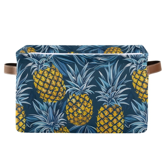 Tropical Pineapple Storage Bins with Handle Fabric Organizer Basket Foldable Box 1 Pack 14.2x10.2x8.3