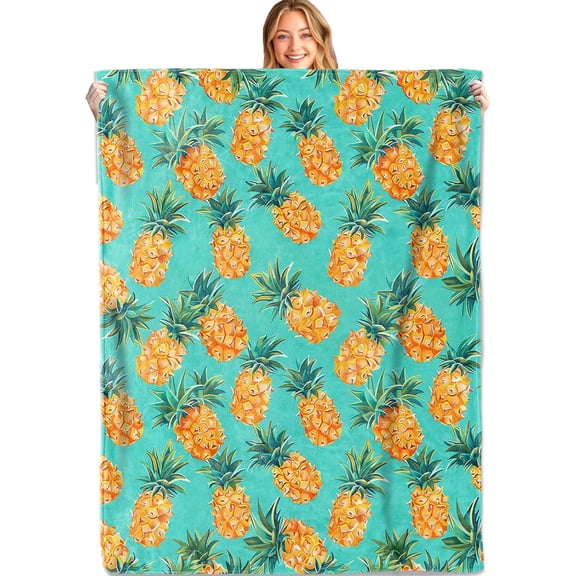 Tropical Pineapple Throw Blanket - 60x80in,Ultra Soft, Cozy Lightweight Flannel,Turquoise Blue Green Blankets - Gifts for Kids & Fruit Lovers,for Couch Office Travel,Home Living Room Decor