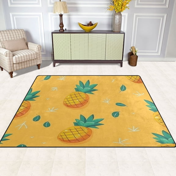 Tropical Pineapples 63''x48'' Plush Memory Foam Bath Mat, Soft, Absorbent, Non Slip, Durable