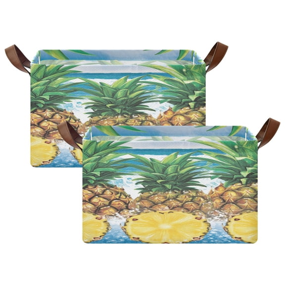 Tropical Pineapples Pattern 16.9x11.4x10in Foldable Open Home Storage Bins Durable Water Resistant Shelf Baskets