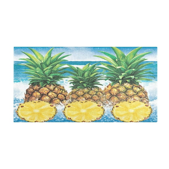 Tropical Pineapples Pattern 39x20" Bath Mat Carpet, Absorbent and Non-Slip for Kitchen or Bathroom, Quick-Drying