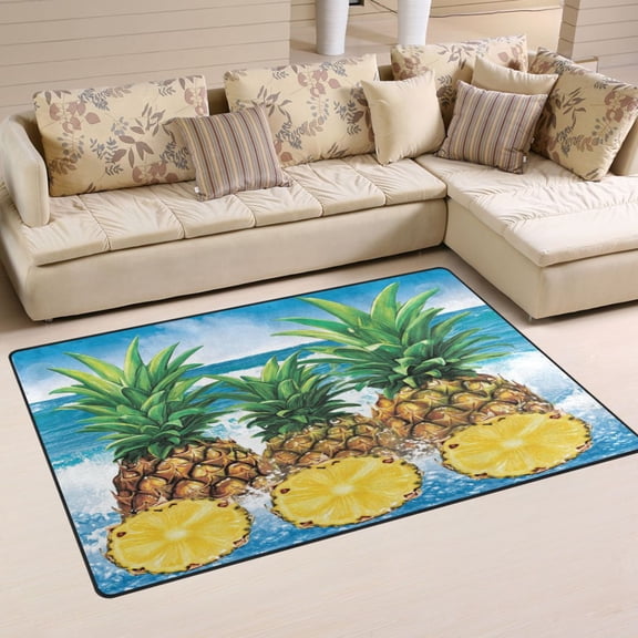 Tropical Pineapples Pattern Soft Polyester Area Rug 31''x20'', Non Slip, Memory Foam, Water Absorbent