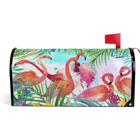Tropical Pink Flamingo Magnetic Magnetic Mailbox Cover Standard Size for Garden Yard Outdoor Decorations-18 x 20.8"