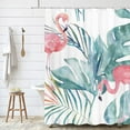 thumbnail image 1 of Tropical Pink Flamingo Shower Curtain with Hooks, Teal Palm Leaves Modern Style Waterproof Fabric Bathroom Decor Set 72X72 Inch, 1 of 6