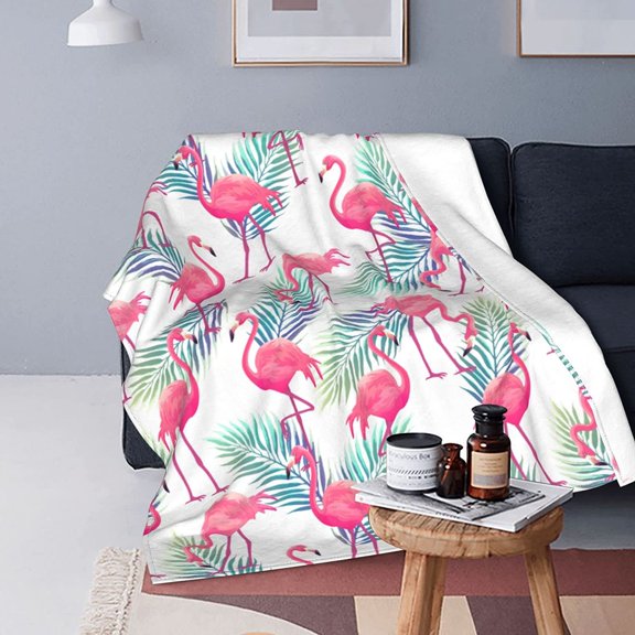 Tropical Pink Flamingo Throw Blanket Soft Bed Blankets Lightweight Cozy Plush Flannel Fleece Blanket for Sofa Couch Bedroom 50"x40" Small