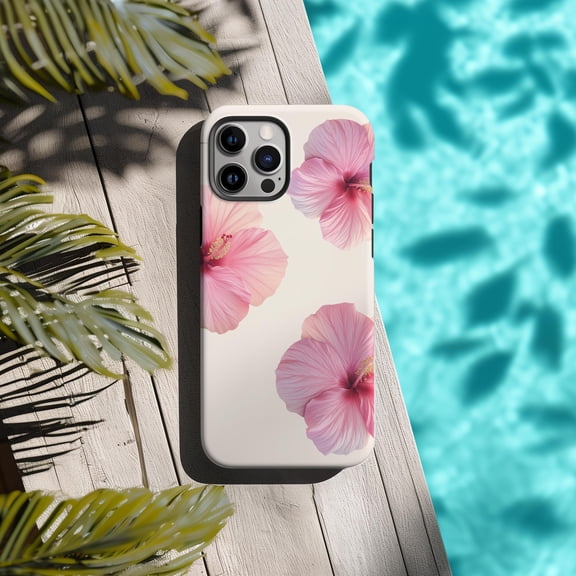 Tropical Pink Hibiscus Phone Case Fits iPhone Samsung Pixel Slim Hard Cover Summer Flower Beach Gift