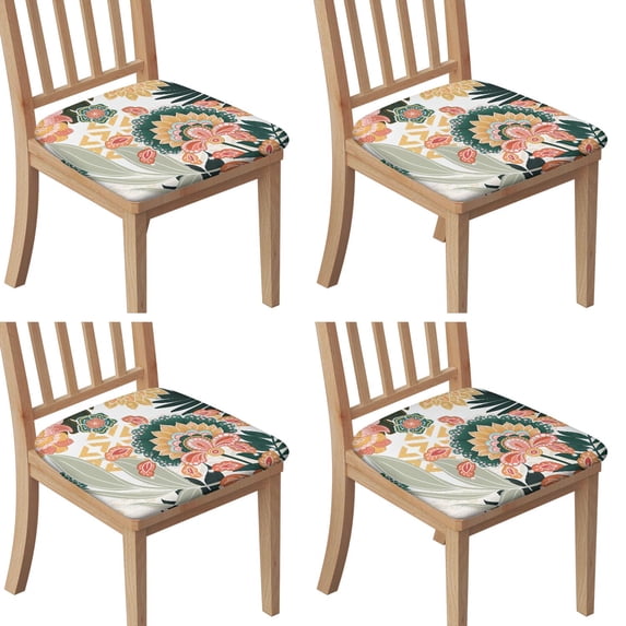Tropical Pioneer Flower Pattern Seat Covers for Dining Room Chairs Set Of 4,Stretch Printed Washable Chair Seat Cover with Elastic Ties and Button,Removable Waterproof Couch Cushion Covers