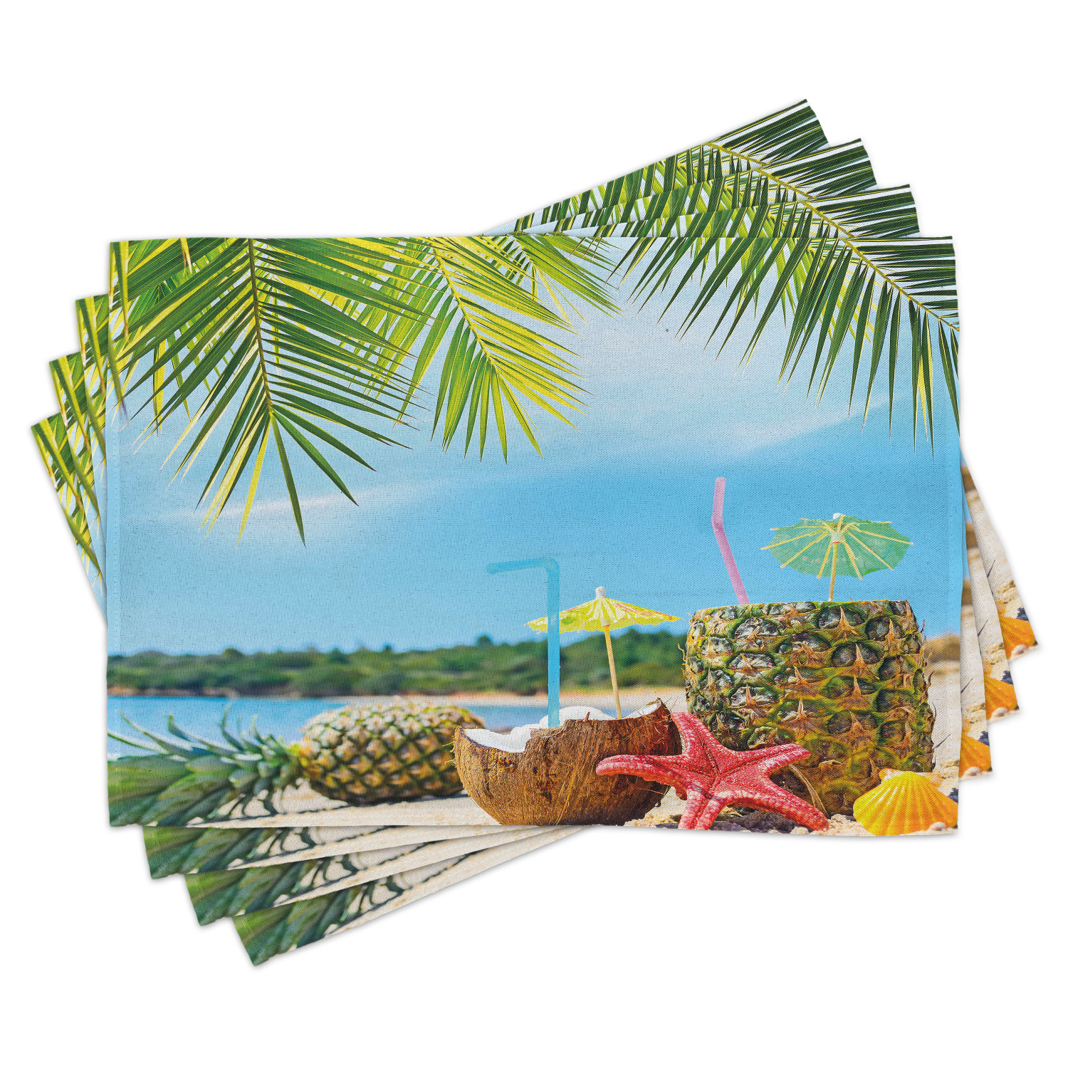Tropical Placemats Set of 4 Fresh Summer Fruits Coconut and Pineapple