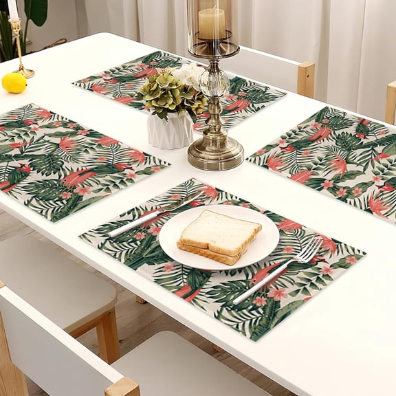 Tropical Plam Leaves Placemats for Dining Table Set of 6,Bird of Paradise Place Mats for Home Party Kitchen Indoor Holiday Rustic Washable Heat Resistant Table Mats 12 x 18 Inch