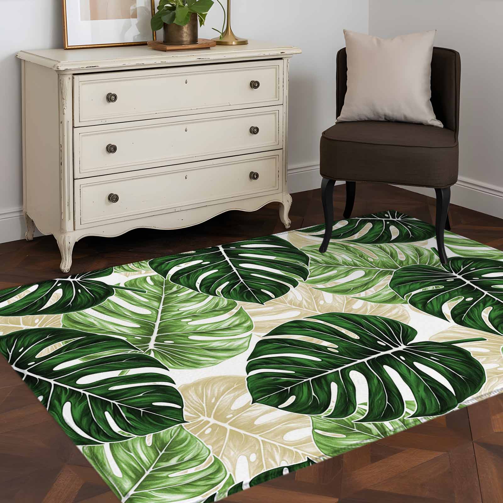 Tropical Plant 4x6 Rug for Dining Table for 4 People Under Table, Green ...