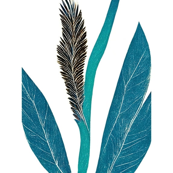 Tropical Plant Abstract Pastel Feather Blue Teal Leaves Unframed Wall Art Print Poster Home Decor