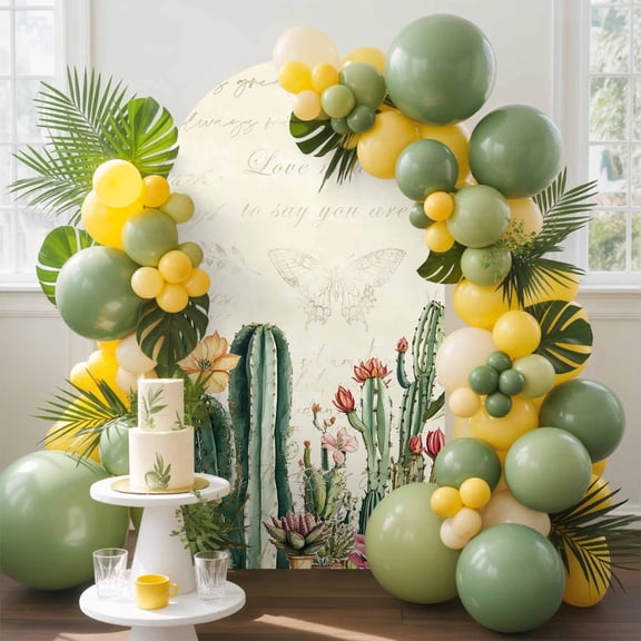 Tropical Plant Arch Backdrop Cover, 4FT, Cactus Floral Farmhouse Plant Retro Background Spandex Arch Covers Double-Sided Backdrop for Wedding Birthday Party Photo Background Decoration