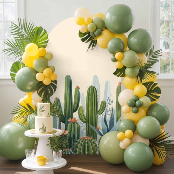Tropical Plant Arch Backdrop Cover, 6.6FT, Summer Cactus Succulent Watercolor Style Spandex Arch Covers Double-Sided Backdrop for Wedding Birthday Party Photo Background Decoration