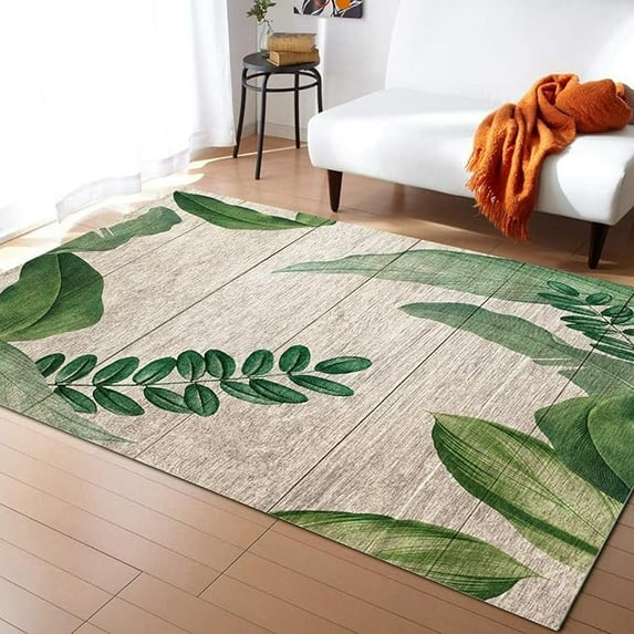 Tropical Plant Area Rug, Nordic Banana Leaf Print Carpet Large Indoor Area Carpet, With No-Slip Backing, Easy To Clean, Perfect For Living Room Patio Picnic Decor 5 x 8ft