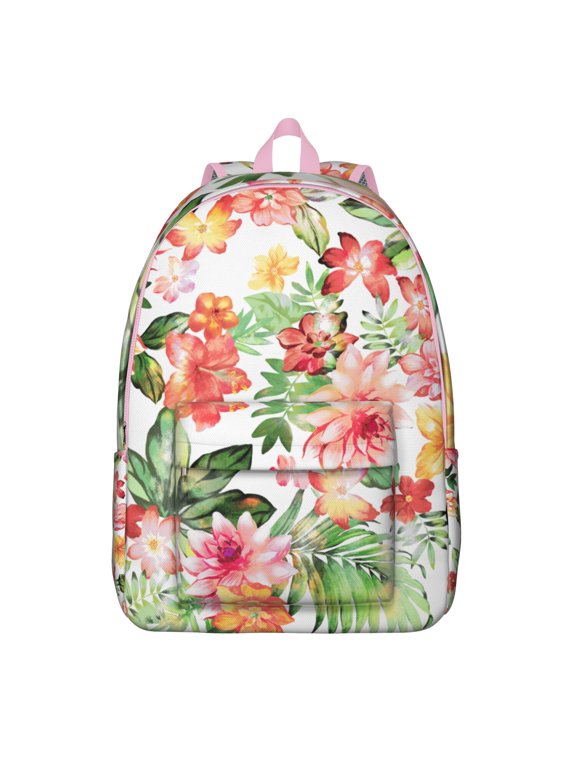Tropical Plant Backpack, Hawaiian Aloha School Bag with Colorful Exotic Palm Leaves, Jungle Pattern, Vibrant Summer Floral Design