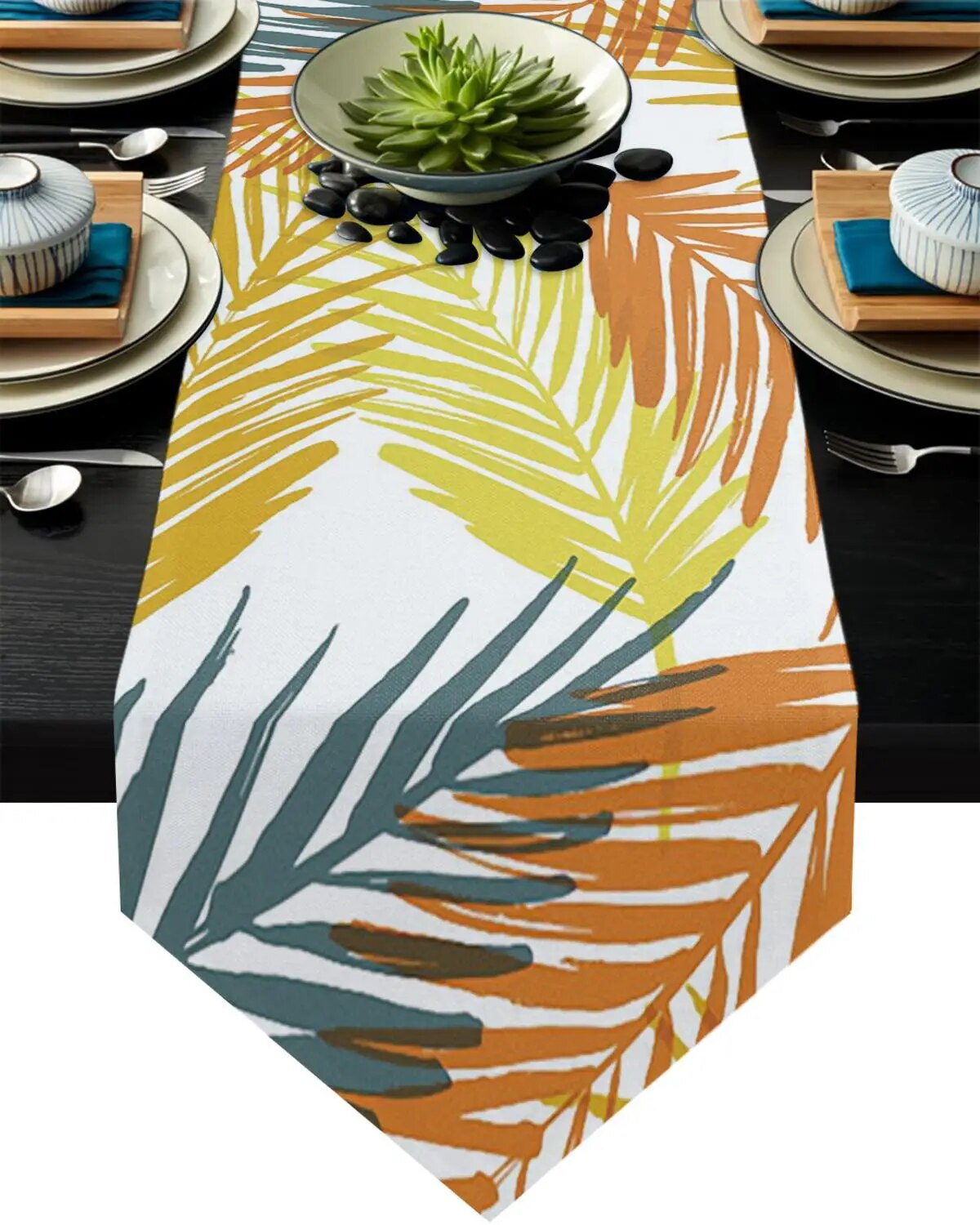 Tropical Plant Banana Leaf Green Modern Table Runners High Precision