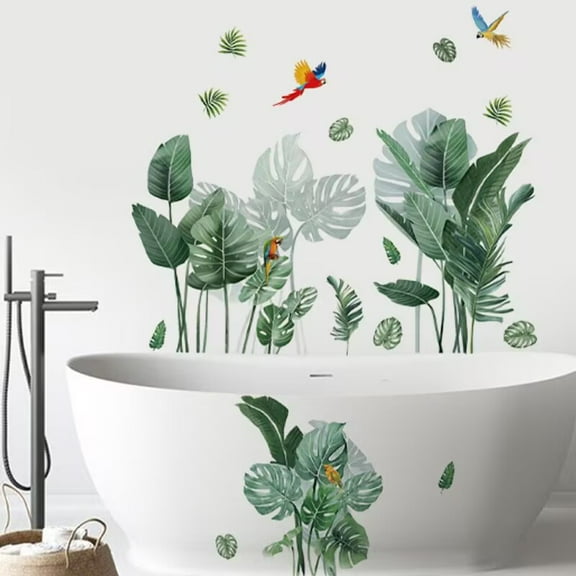 Tropical Plant Birds Wall Decals Stickers,Hawaii Palm Leaves Monstera DIY transparent stickers Peel and Stick Baby Nursery Decor,Aloha Greenery Hibiscus Flower Home Decorations Kids Bedroom