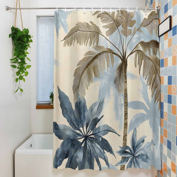 Tropical Plant Coconut Palm Tree Shower Curtain for Bathroom, Watercolor Abstract Trees Waterproof Shower Curtains Washable Quick Dry with Hooks Bathtub Curtains 36x72IN