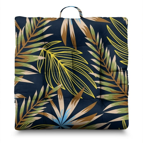 Tropical Plant Floor Cushion - Oversized Square Zabuton for Yoga & Meditation, Hawaiian Floral Soft Seating Pad