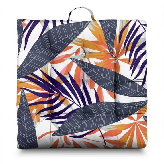 Tropical Plant Floor Pillow – 22x22 Inch Large Cushion, Dutch Velvet, Jungle Leaves Pattern (Bold & Natural)