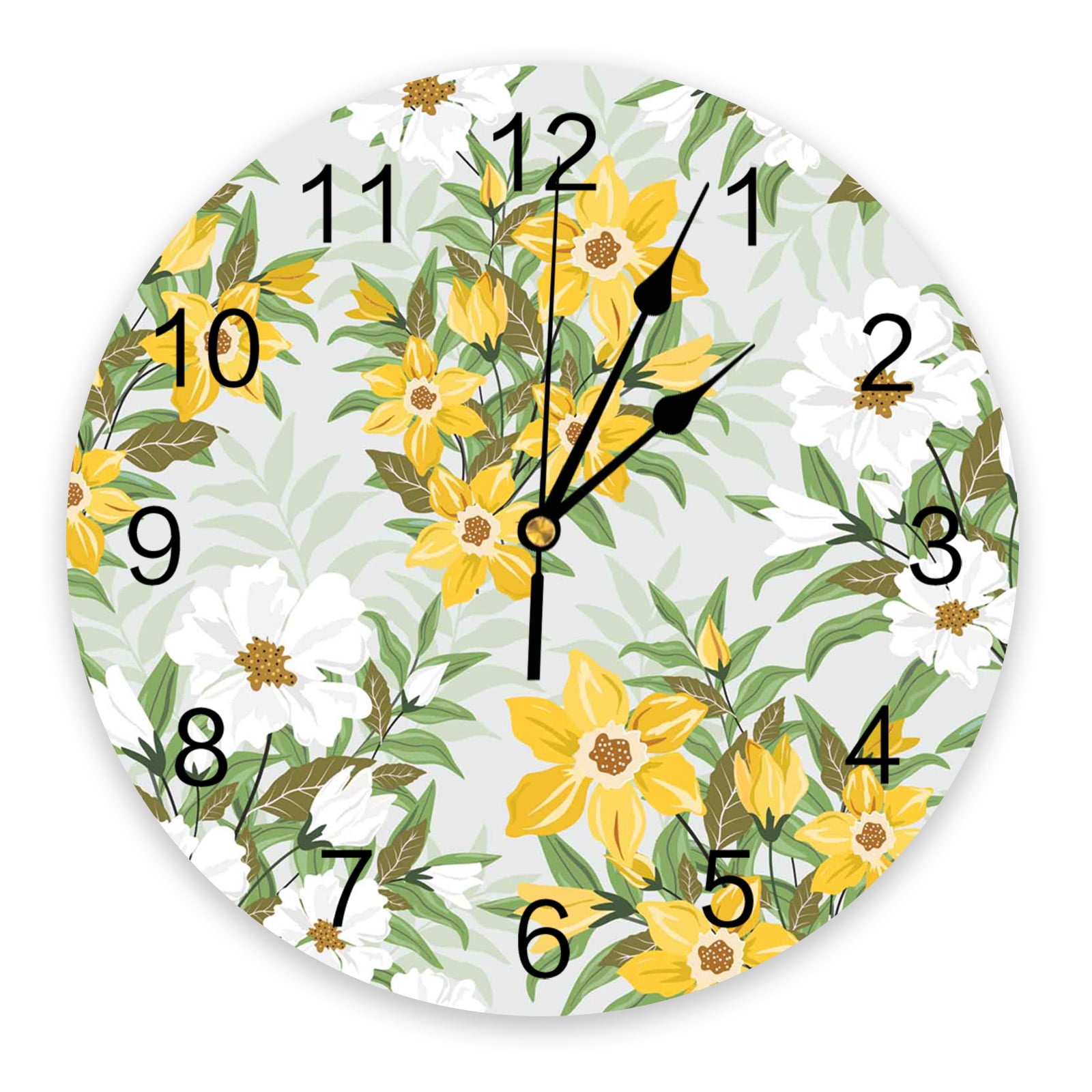 Tropical Plant Flower Leaves PVC Wall Clock Modern Design Living Room ...