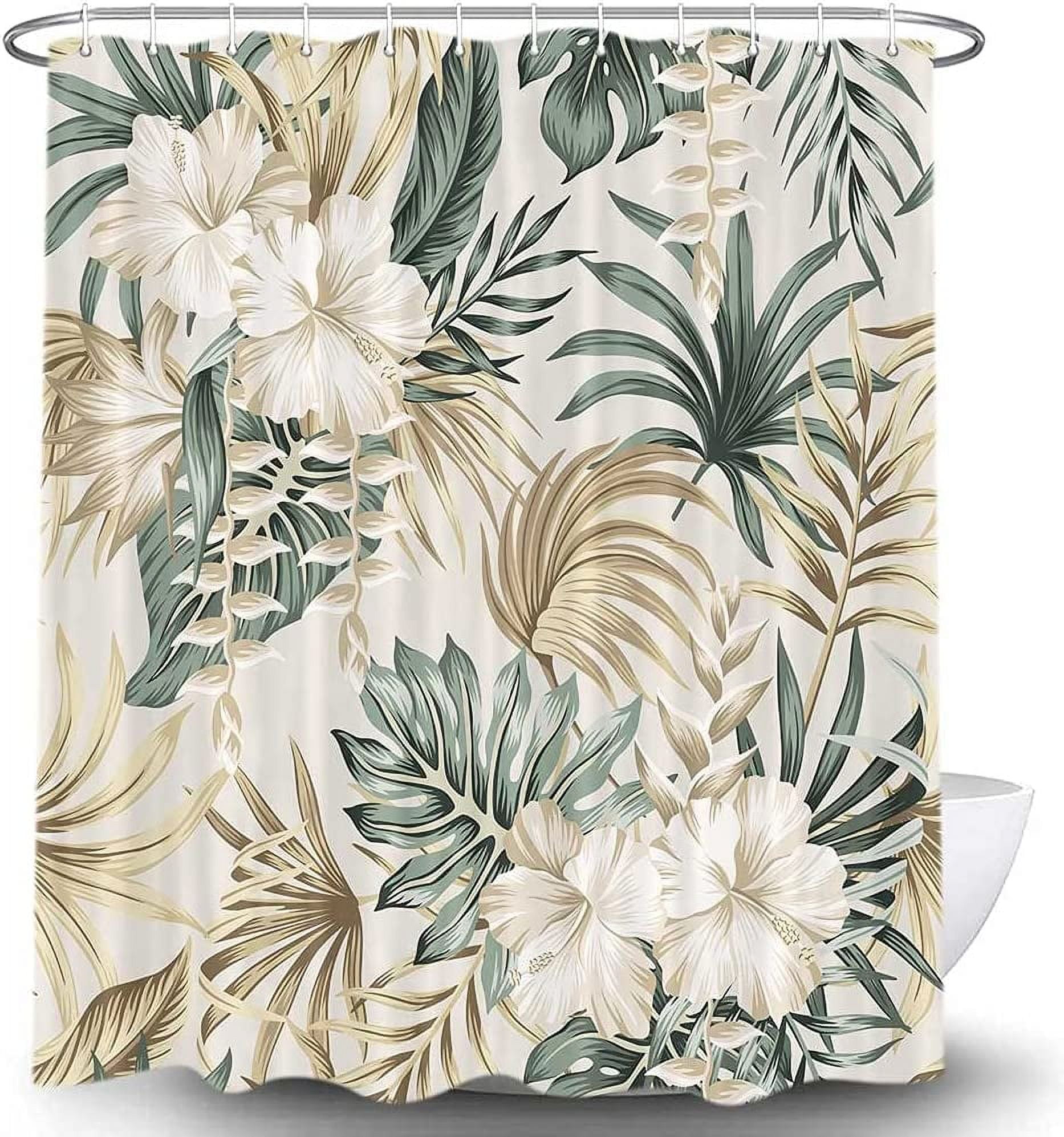 Tropical Plant Flower Shower Curtain for Bathroom, Vintage Sage Green