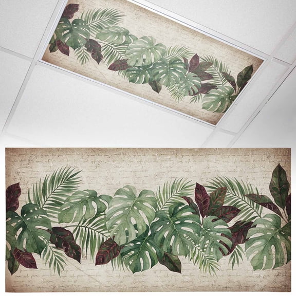 Tropical Plant Fluorescent Light Covers Summer Watercolor Monstera Letter Paper Background Magnetic Light Filters Ceiling Lighting Panel Shade for Classroom Office Home 2 x 4 ft, 1 Pack