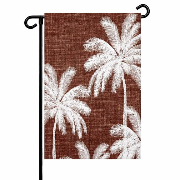 Tropical Plant Garden Flags for Outside Palm Trees Botanical Summer Linen Brown Double Sided Yard Flags Outdoor House Decoration, Small 28X40 Inch