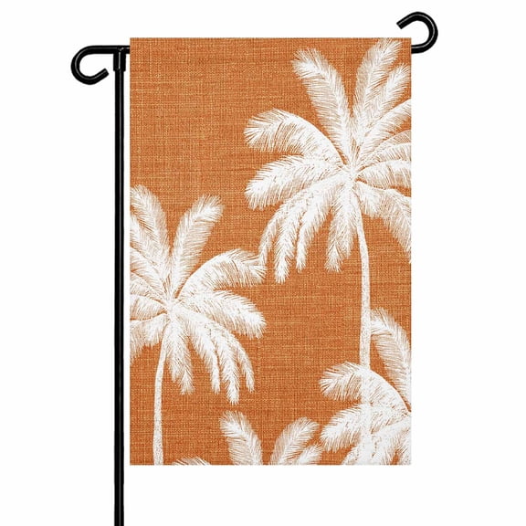 Tropical Plant Garden Flags for Outside Palm Trees Botanical Summer Linen Orange Double Sided Yard Flags Outdoor House Decoration, Small 12X18 Inch