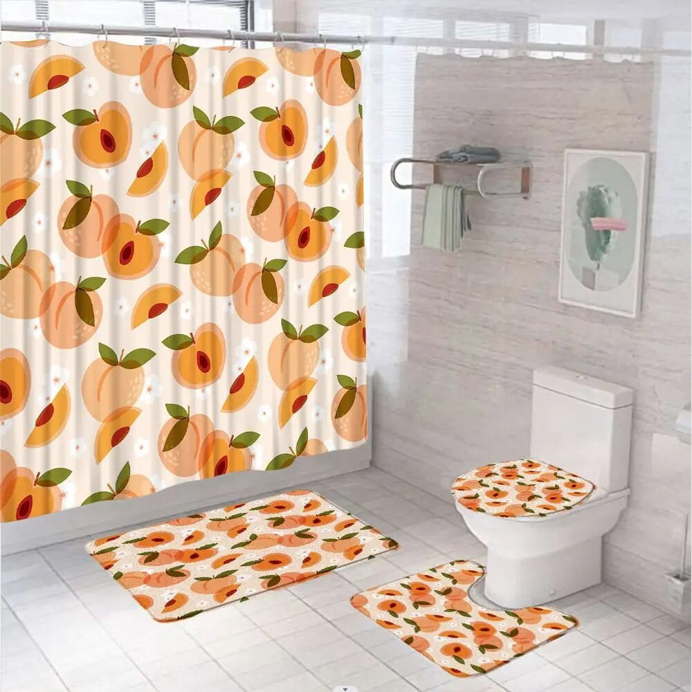 NEW Octopus Printed Pattern Shower Curtain Pedestal Rug Lid Toilet Cover Mat Bath Mat Set  (B&4)(B&2)(1U65)