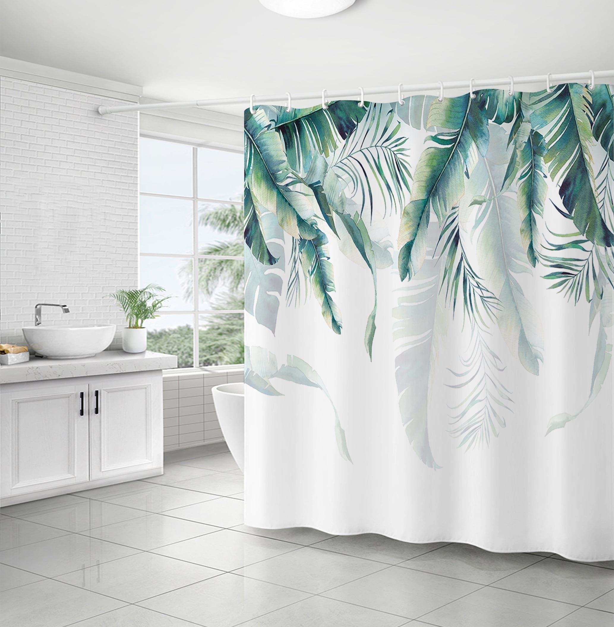 Tropical Plant Green Shower Curtain,Leaf Plant Leaves Shower Curtains