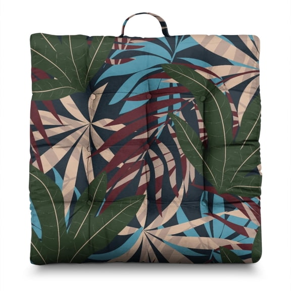 Tropical Plant Inspired Tatami Mat - Thick & Supportive Floor Cushion with Palm Leaf Design
