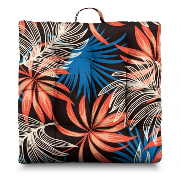 Tropical Plant Inspired Tatami Mat - Thick & Supportive Floor Cushion with Palm Leaf Design