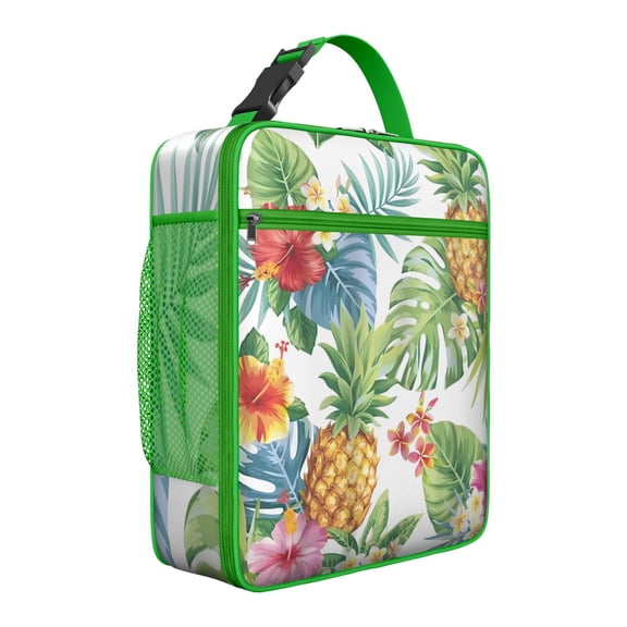 Tropical Plant Jungle Leaves Insulated Lunch Bag – Hawaiian Tropical Leaf Palm Leaf Hawaiian Floral Aloha Colorful Exotic Beach Vacation Palm Inspired Floral Leafy Summer Vibrant Retro Botanical Tote