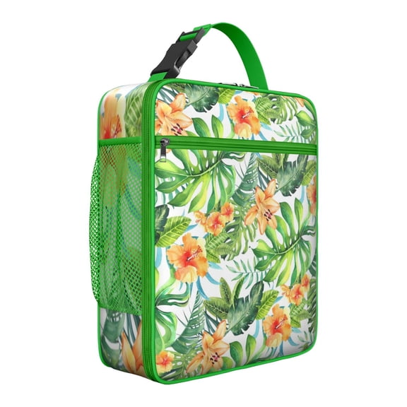 Tropical Plant Jungle Leaves Insulated Lunch Bag – Hawaiian Tropical Leaf Palm Leaf Hawaiian Floral Aloha Colorful Exotic Beach Vacation Palm Inspired Floral Leafy Summer Vibrant Retro Botanical Tote
