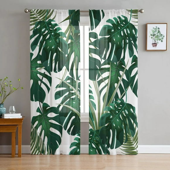 Tropical Plant Jungle Leaves Monstera Green Tulle Sheer Curtains for Living Room Bedroom Window Curtain Voile Organza Drapes