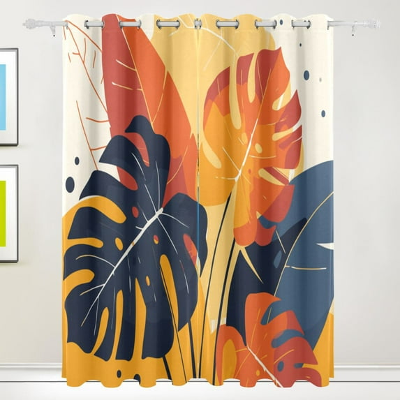 Tropical Plant Leafs Room Blackout Cutrains Original Design Summer Thermal Insulated Curtain for Home, Living Room, Bedroom, Offices, Kitchen 84 x 55 Inch x 2 Panels