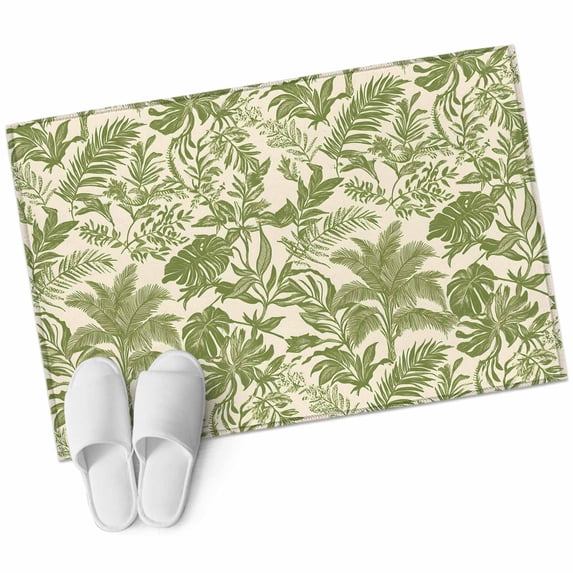 Tropical Plant Leaves Area&nbsp;Rug 2x3ft Watercolor Palm Leaf Linen Texture Non-Slip&nbsp;Washable Square&nbsp;Rugs Soft Felt Indoor Floor Mat for Bedroom Kitchen Living Room Bathroom