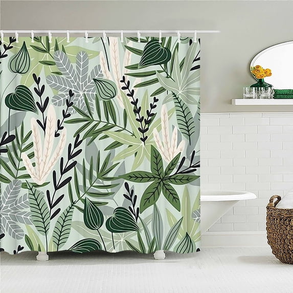 Tropical Plant Leaves Bath Curtain Waterproof Fabric Shower Curtains Colorful leaf Pattern Bathtub Screen for Bathroom Decor