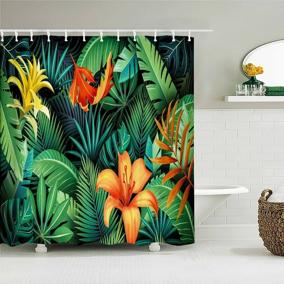 Tropical Plant Leaves Bath Curtain Waterproof Fabric Shower Curtains Colorful leaf Pattern Bathtub Screen for Bathroom Decor