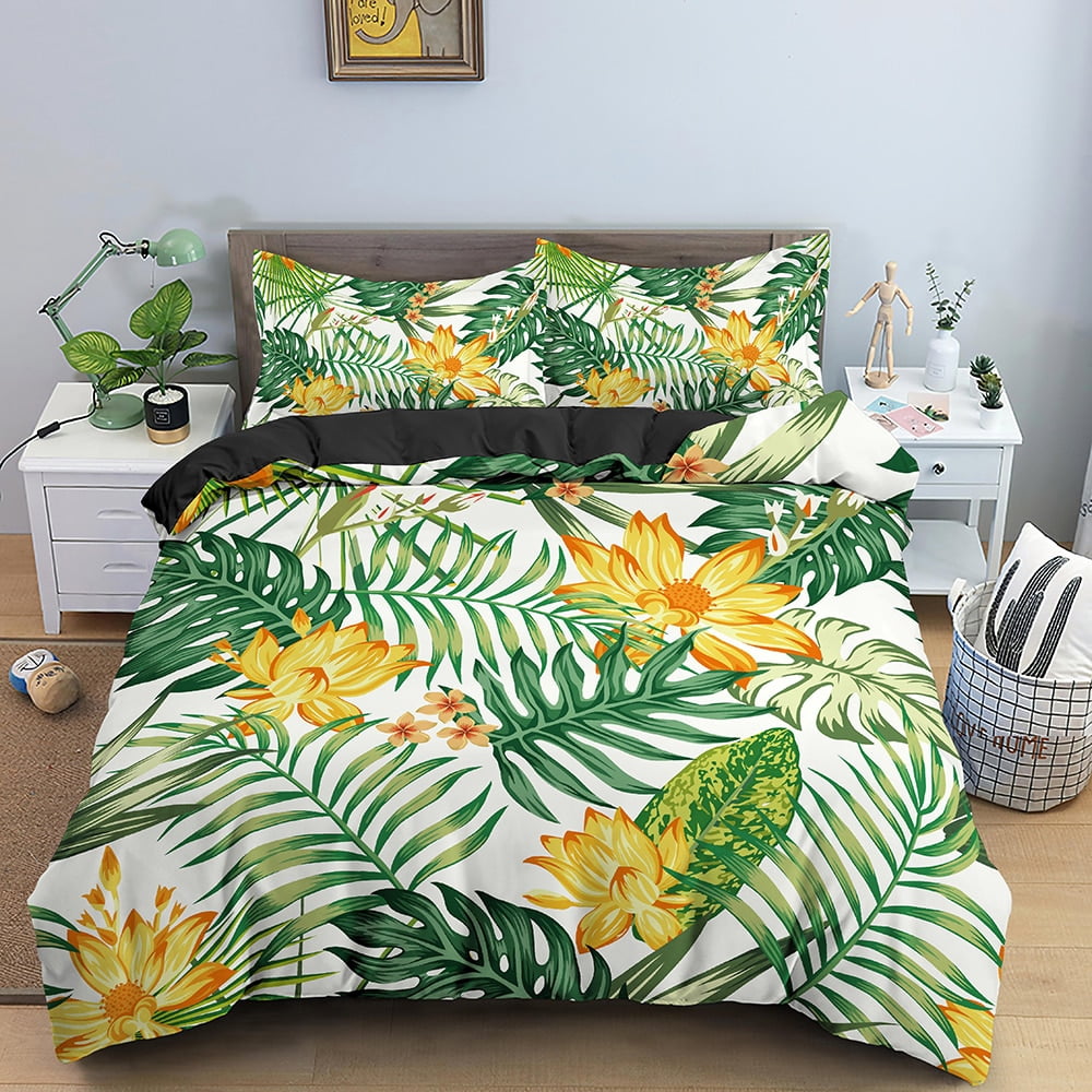 Tropical Plant Leaves Duvet Cover Set Luxury Cozy Bedding Set Queen Twin Bedclothes for Bedroom