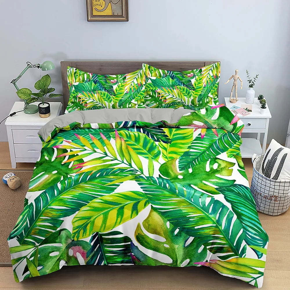 Tropical Plant Leaves Duvet Cover Set Luxury Cozy Bedding Set Queen Twin Bedclothes for Bedroom